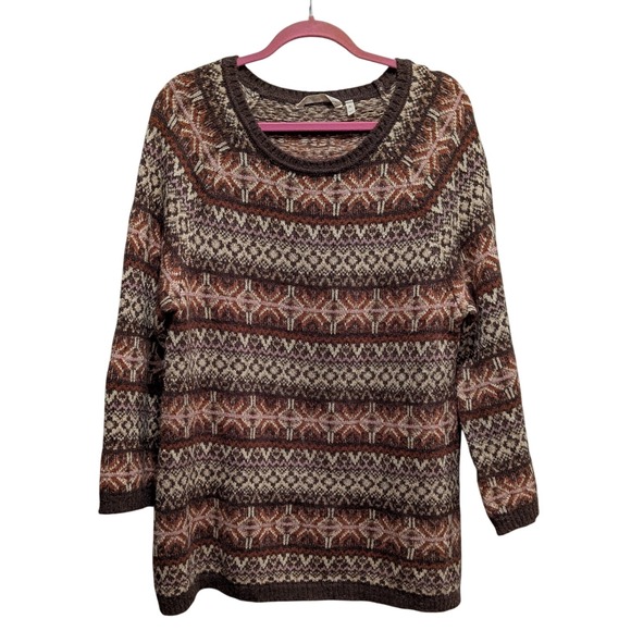 Soft Surroundings Sweaters - Soft Surroundings Womens XL Julietta Fair Isle Alpaca Wool Tunic Sweater Brown